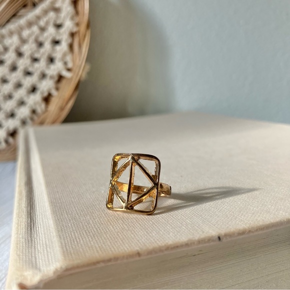 Elements Gold Square Diamond Symbol Open Ring “Venya” Earth Alchemy - Picture 5 of 12